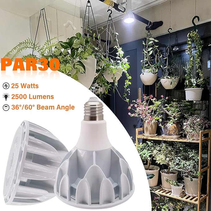 PAR30 LED Grow Lights with Plug-in Hanging Cord 25 Watt COB Full Spectrum Plant Light Bulb (200 Watt Eqv.) Grow Lamp Bulb for Indoor Plants Flowers Greenhouse Seed Starting