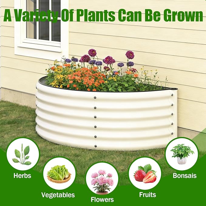 aboxoo Round Raised Garden Bed Kit 17 Tall Large Bottomless Galvanized Raised Bed for Growing VegetablesSucculentsFlowers Planter Boxes Outdoor（White