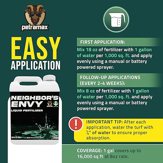 PetraMax Neighbor’s Envy Grass Fertilizer for Lawn &amp Garden 1 Gallon Covers up to 16000 sq.ft. 7-in-1 Liquid Lawn Fertilizer Concentrate for Deep Green Turf - Includes Nitrogen/Iron/Humic/Sea Ke