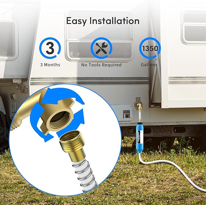 Lifefilter RV Inline Water Filter with Solid Brass 90 Degree Hose Elbow Eliminates Stress and Strain On RV Water Intake Hose Fittings(3 Pack)