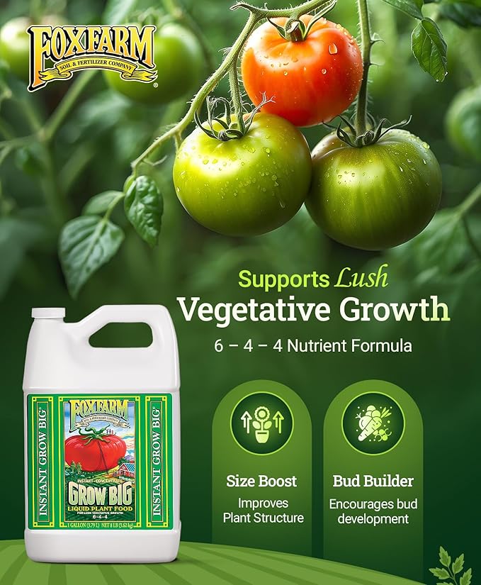 FoxFarm Grow Big Liquid Plant Food - 6-4-4 House Plant Fertilizer for Lush Vegetative Growth Fast Nutrient Uptake for Roses Tomatoes &amp Veggies - Gallon Size Concentrate