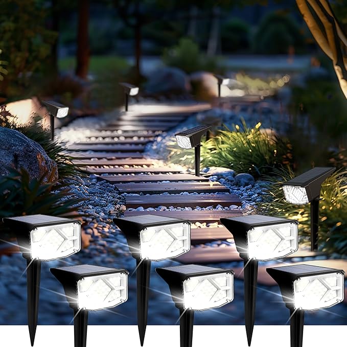 SOLPEX Solar Lights Outdoor Waterproof IP65 Landscape Spotlights Outdoor Compact Design Spot Lights Solar Powered Flood Lights for Garden Yard House Pathway Tree Outside 6 Pack Cool White