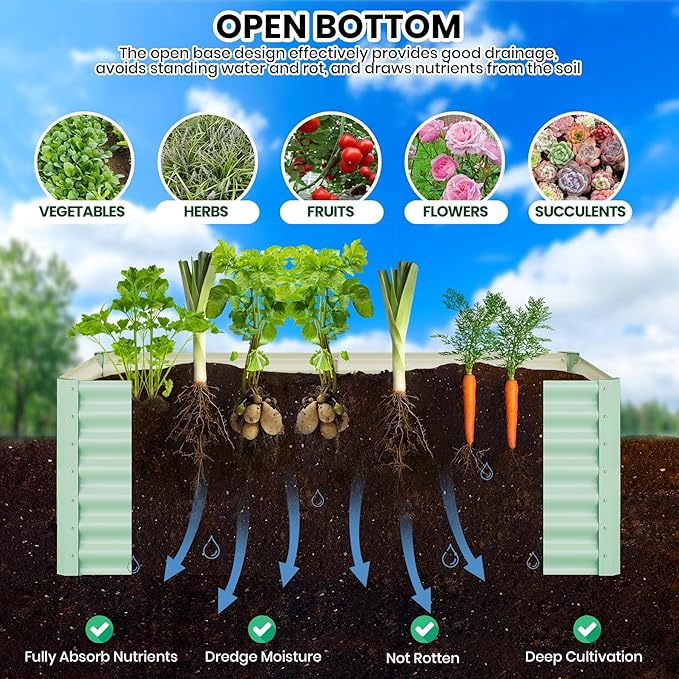 GAOMON Raised Garden Bed Metal Raised Garden Beds Outdoor Rectangular Planter Box for Planting Plants Vegetables and Flower 8x4x2 FT Green