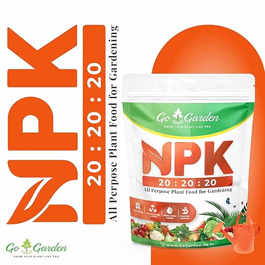 Go Garden NPK 20 20 20 Water Soluble Fertilizer for Plants Growth Fertilizer for Home Plants 100% Water Soluble 900 G