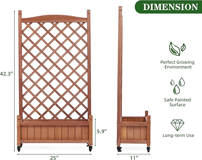 Raised Garden Bed with Trellis Set of 2 Outdoor Wood Planter Box &amp Plant Stand with Climbing Racks