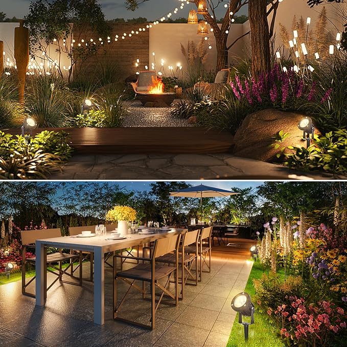 15W Low Voltage Landscape Lights LED Landscape Lighting with Connectors and Spike Stand 12V 24V Outdoor Spotlights Yard Garden Pathway Lights 1500LM Waterproof Warm White Light (16Pack)
