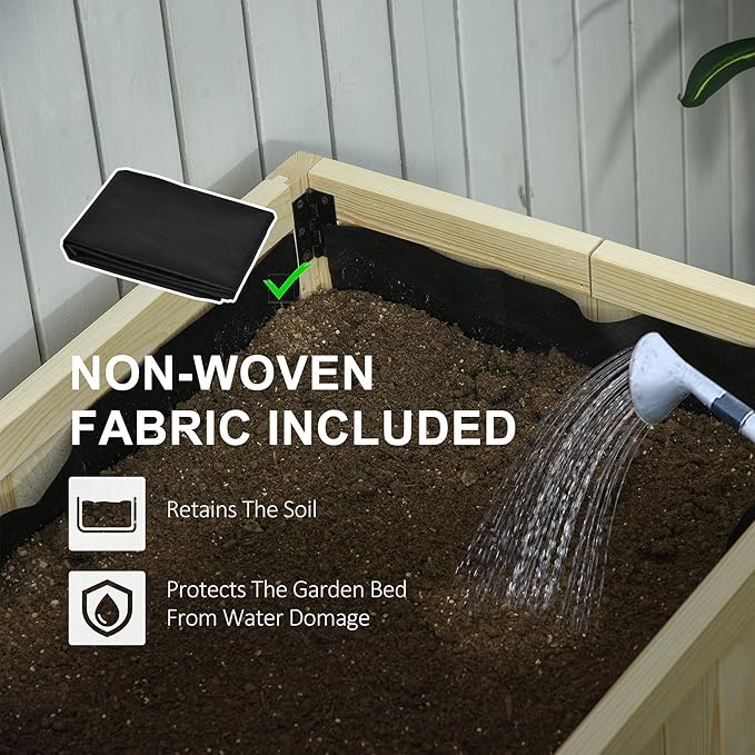 Outsunny Raised Garden Bed Elevated Wooden Planter Box with Space-Saving Folding Design Drainage Holes &amp Inner Liner for Vegetable Fruit Herb Grow