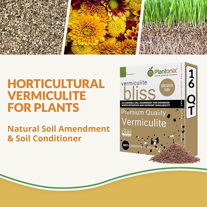 Vermiculite Bliss (16 Qts) - Organic Vermiculite for Gardening - 100% Natural Soil Amendment - Bulk Vermiculite for Plants Potting Soil &amp Seed Starting - Mixes with Garden Soil &amp Perlite for