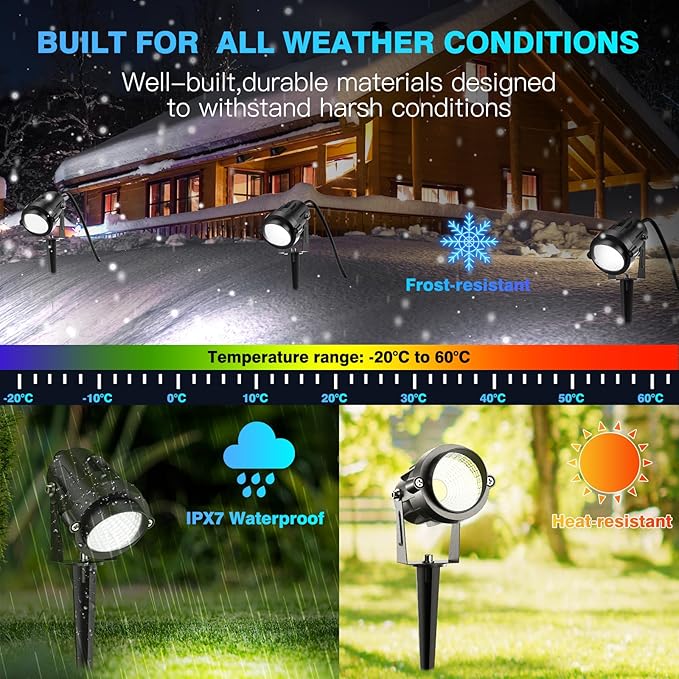 High Brightness 1000LM Outdoor Spot Lights for Yard 6500K Daylight Spot Lights Outdoor with 4.9FT Electric Cord 10W LED IP66 Waterproof Landscape Spotlights for Garden Tree Flag - 2 Pack
