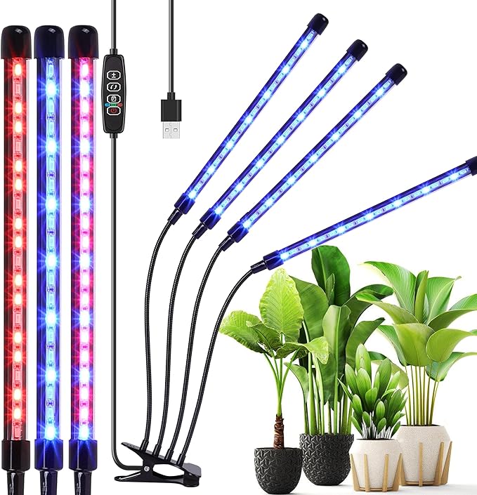 Max Water Grow Lights | Color Changing Lights | Dimmable Clamp | ‎Adjustable Red Blue Purple Color Lights | Lights for Indoor Plants| Harvest Seedling Light | Adjustable Gooseneck Light