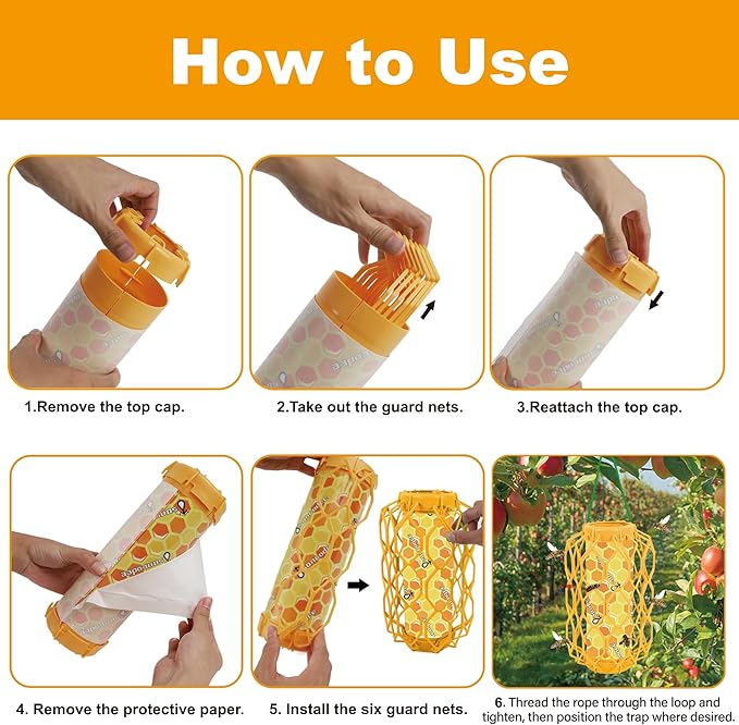 3 Pack Upgraded Wasp Trap Outdoor Hanging Carpenter Bee and Hornet Catcher Reusable Yellow Jacket Trap with Bait Reservoir Bee Killer and Wasp Catcher for Outside (Orange)