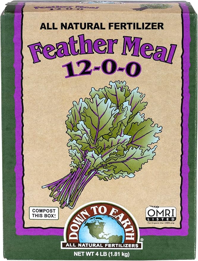 Down To Earth All Natural Fertilizers Organic Feather Meal - Slow Release Nitrogen Plant Food for Green Growth 12-0-0 4 lb