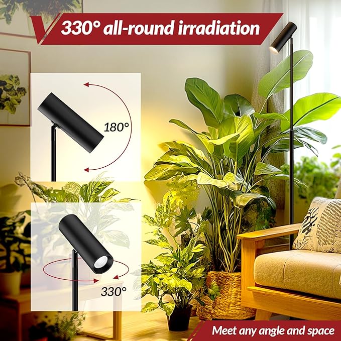 6FT Standing Grow Light for Indoor Plants25W 3000K Full Spectrum COB Plant Light Bulb 330° Rotating Head Metal Floor Grow Lamp with On/Off Switch for Large PlantSeedling