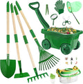 Duckura Kids Gardening Tools Bug Catcher Kit Outdoor Toys with Wheelbarrow Set and Shovel Rake Bug Catcher Kit Summer Yard Digging Weed Birthday Gifts Toys Easter for Boys Girls Age 2 3+