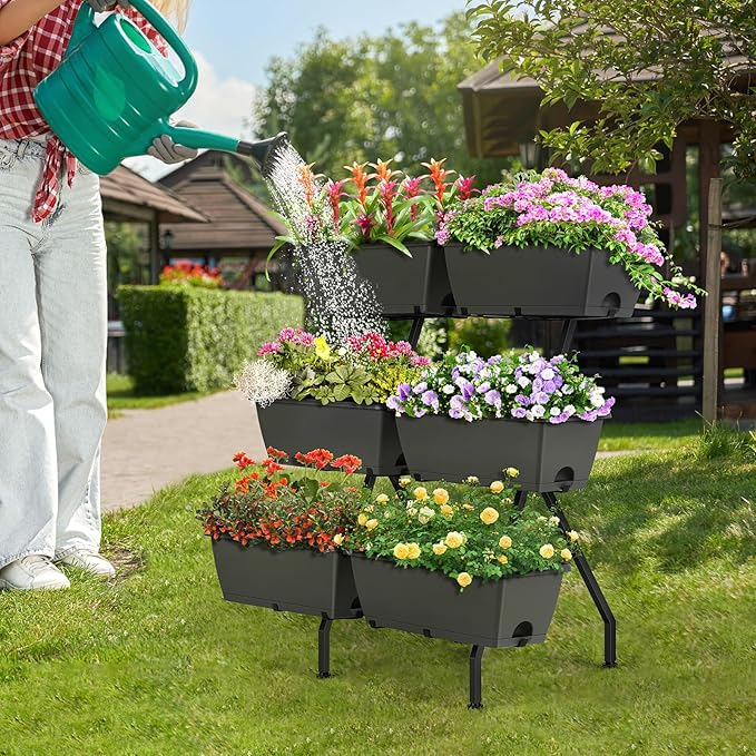 Raised Garden Beds with 6 Garden Planter Boxes Indoor Outdoor Vertical Raised Bed for Gardening Standing Planter Box with Legs 3 Tier Elevated Herbs Flowers Garden Planter for Patio Balcony Gray