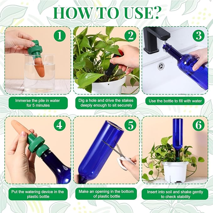 8 Set Plant Watering Devices Include Self Watering Spikes and 26 oz Plastic Bottles Plant Waterer Devices with Adjustable Control Valve Switch Indoor Outdoor (Blue)