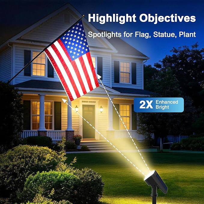 Solar Lights Outdoor Waterproof IP65 Super Bright LED with Lens 3000K 2 Lighting Modes Solar Powered Yard Garden Solar Spot Lights for Outside Landscape Auto On/Off -8 Pack