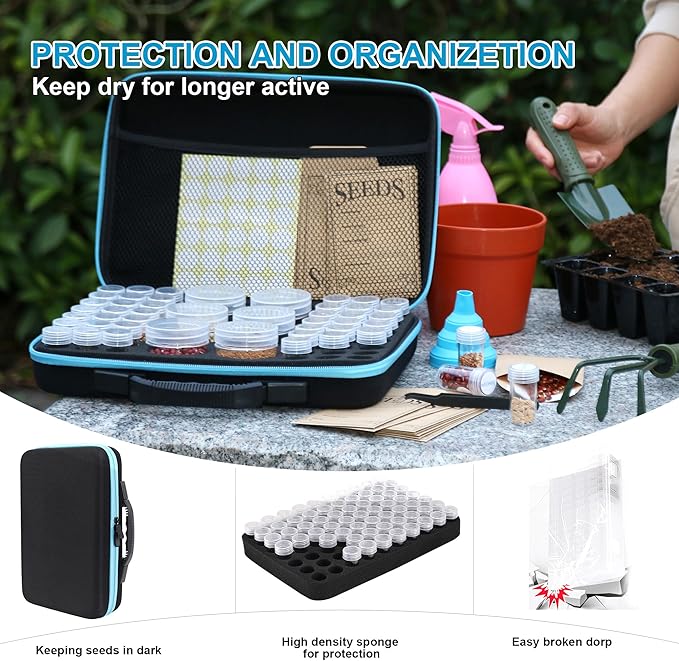 48 Slots Seed Storage Organizer Box Garden Vegetable Plant Flower Seeds Saving kit with Write Label Funnel Tweezer 2 Sizes Storage Bottles