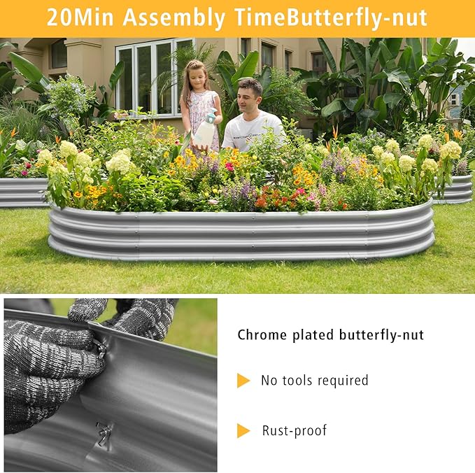 Garden Galvanized Raised Garden Bed Kit - Metal Planter Box for Vegetables/Herbs/Flowers Heavy-Duty Steel Outdoor Garden Box with Reinforced Edges