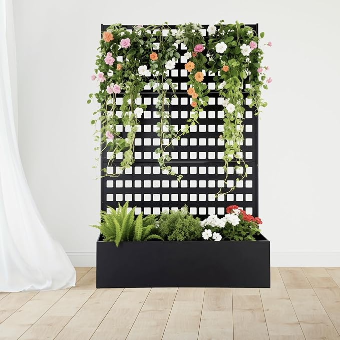 Raised Garden Bed with Trellis 47 x 18 x 72 Inch Metal Planter Box with Climbing Plant Support Large Vertical Garden Bed for Tomatoes Cucumbers &amp Vines Outdoor Backyard Planter Galvanized Ste