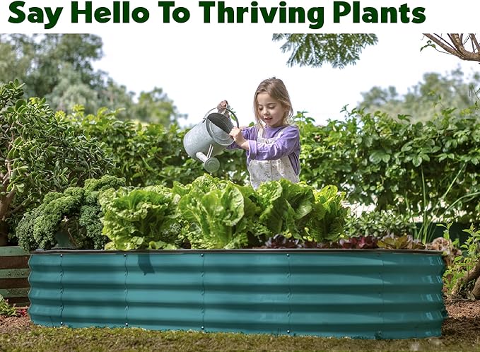 Plant &amp Plot Galvanized Raised Garden Beds Outdoor // 6×3×1 ft Planter Raised Beds for Gardening Vegetables Flowers // Large Metal Garden Box // Patented Tool-Free Design (Turquoise)
