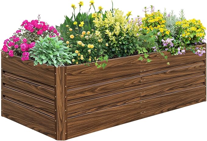 SnugNiture Raised Garden Bed 8x4x2 ft Wood Planter Box for Vegetables and Flowers Deep Root Outdoor Container Brown