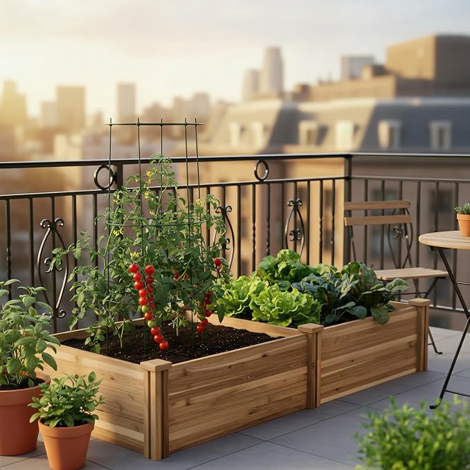 Durable Wooden Planter Box Outdoor – Natural Acacia Wood Raised Bed for Diverse Planting – Elevated Garden Box for Vegetables – Promotes Better Drainage – Sturdy Garden Bed (47x25x10 IN)