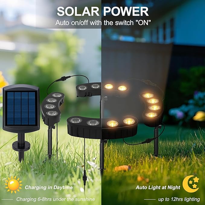 16LED Solar Spotslights Outdoor 4 Pack Solar Powered Landscape Lights2-1 Installation (Sticked&ampTied) Solar Pathway Lights for Palm Tree Garden Yard House