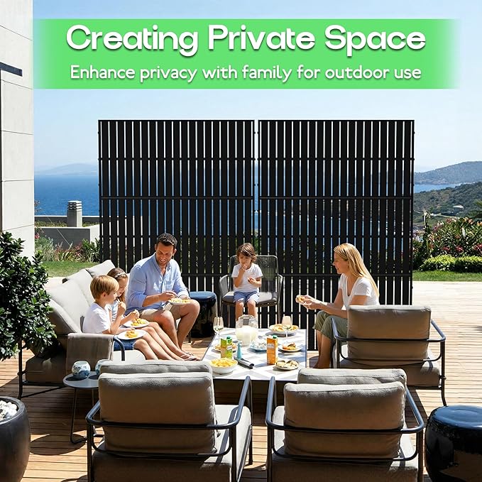 Metal Privacy Screen 72 H x 47.2 Decorative Outdoor Privacy Screen Privacy Panel with Stand for Balcony Deck Patio Lawn Garden Privacy Fence (Black-Vertical)