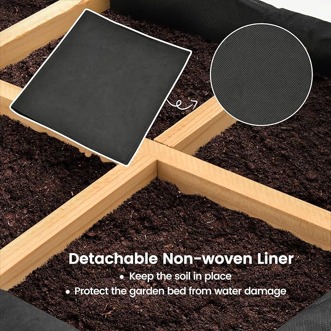 Giantex Raised Garden Bed with Trellis Elevated Wood Metal Planter Box with 2-Tier Storage Shelves Grid Divider Drain Hole &amp Black Liner Freestanding Garden Planter for Herb Vegetable Fruit Fl