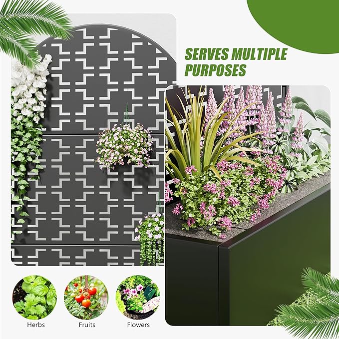 Casaphoria 72x35 Metal Raised Garden Bed with Trellis(2 Pack)Outdoor Planter Box with Wheels &amp Drainage Holes for Climbing Plants FlowersElevated Garden Kit Black-Square-Arched
