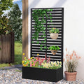 Metal Raised Garden Bed with TrellisPlanter Box for Climbing Plants Vegetables &amp Vines Features Drainage Holes and Privacy Screen.raised garden beds outdoor planters for porch (Black 71x35x1
