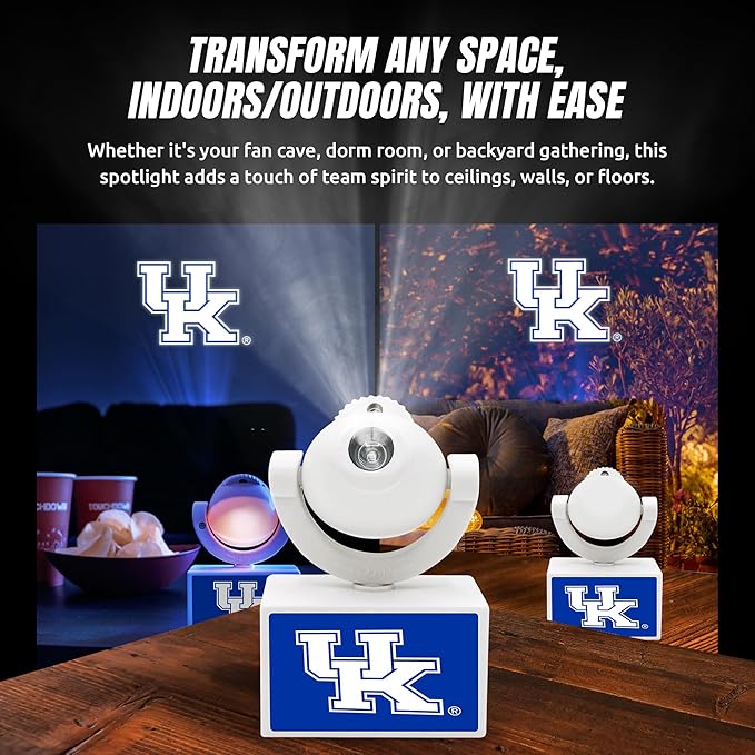 Sporticulture NCAA American Football Kentucky (UK) - Adjustable Led Mini Spotlight Projector with 6 Team Logo Designs - Portable &amp Rechargeable Spotlight - Battery-Operated - 4.375” x 3.125”