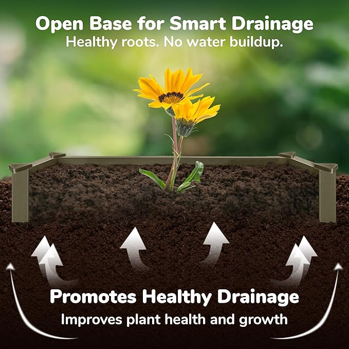 Raised Garden Bed - 1x1 ft Planter Box - Weathered Wood HDPE - No Tools Needed - DIY Kit for Urban Gardening Flowers Herbs &amp Vegetables - Made in The USA - 2 Pack