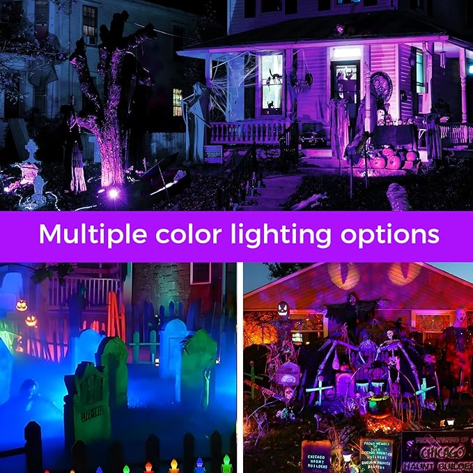Spotlight Outdoor RGB Led Lights 12W Color Changing Outdoor Floodlight Fixture with Stake for Garden Yard Path 120V Waterproof Landscape Lighting Plug in with Remote (4 Pack)