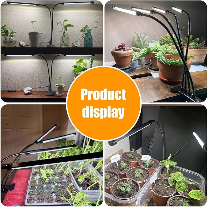 Black Clip Grow Lights for Indoor Plants 168 Full Spectrum LEDs Clip Plant Growing Lamps with Flexible Gooseneck and 4/8/12h Timer 3 Spectral Modes 10 Dimmable Levels (4 Head 1 Pack)