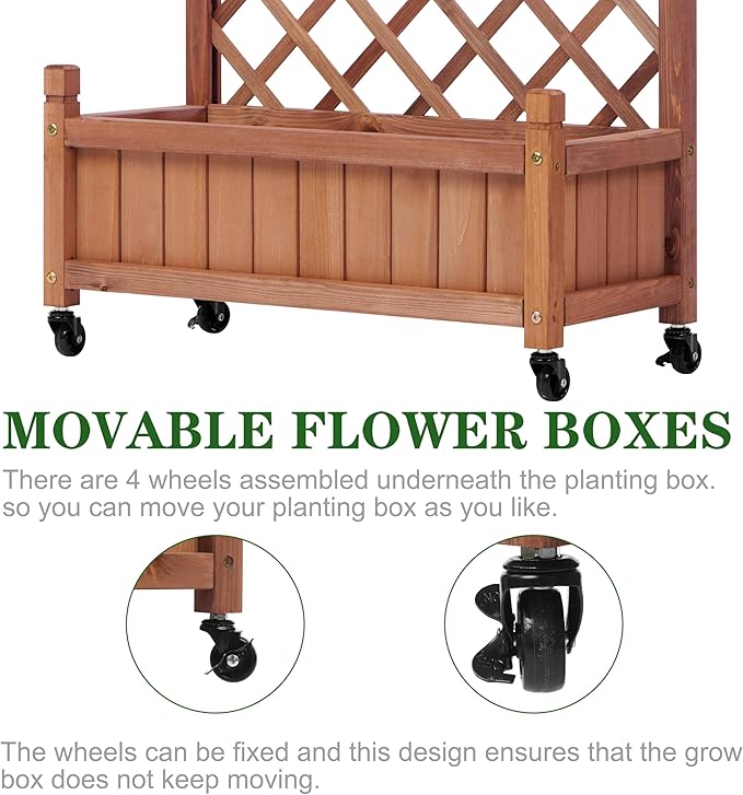 Raised Garden Bed with Trellis Set of 2 Outdoor Wood Planter Box &amp Plant Stand with Climbing Racks