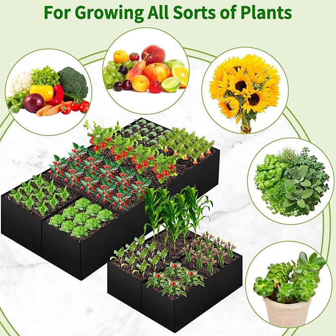 Fabric Raised Garden Bed Large Garden Grow Bags Rectangle Breathable Planting Containers with 4 Grids Reusable Heavy Pot Garden Tools for Vegetables Flowers Plants (6ft x3ft x1ft 128 Gallon Vol.)