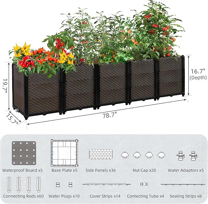 Large Raised Planter Box Outdoor Self Watering 78.7x15.7x19.7 Deep Raised Garden Bed - Elevated Garden Box with Drainage Plug Rectangular Garden Planter Perfect for Patio Balcony Deck