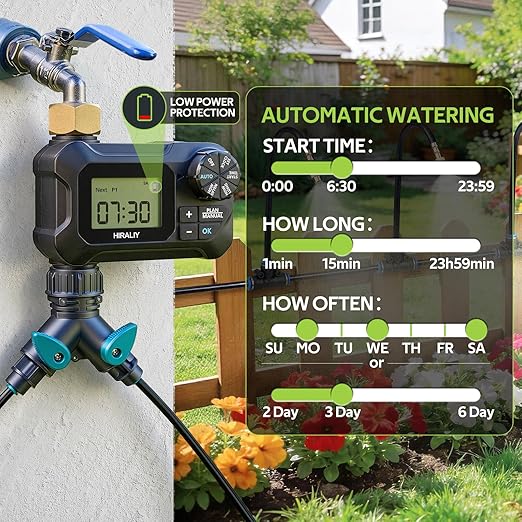 HIRALIY 360° Adjustable Drip Irrigation System 164FT with Timer 1/4 Tubing and Adjustable Copper Nozzles Automatic Atomizing Watering Kit for Garden Yard Lawn Greenhouse &amp Potted Plants