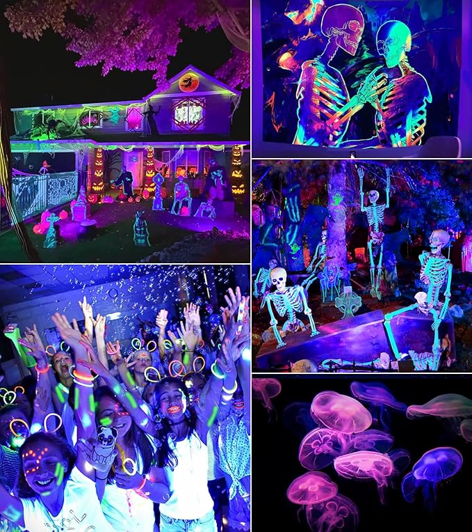 2 Pack Halloween Black Light Spot Light Outdoor Blacklight Spotlight 15W Outdoor Black Light Waterproof Purple Blacklight Spotlight LED Blacklights for Glow Party Fluorescence Poster