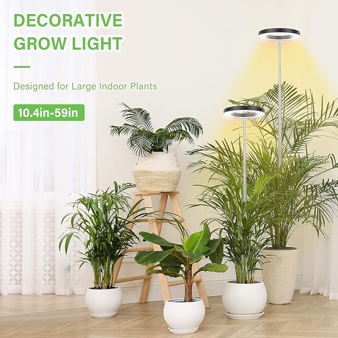 LBW Plant Grow Light 72 LEDs Full Spectrum Grow Lights for Indoor Plants Plant Lamp with 4 Dimmable Levels 4/8/12H Timer 10.4”-59”Height Adjustable Halo Plant Lamp for Tall Plants Black 2 Pack