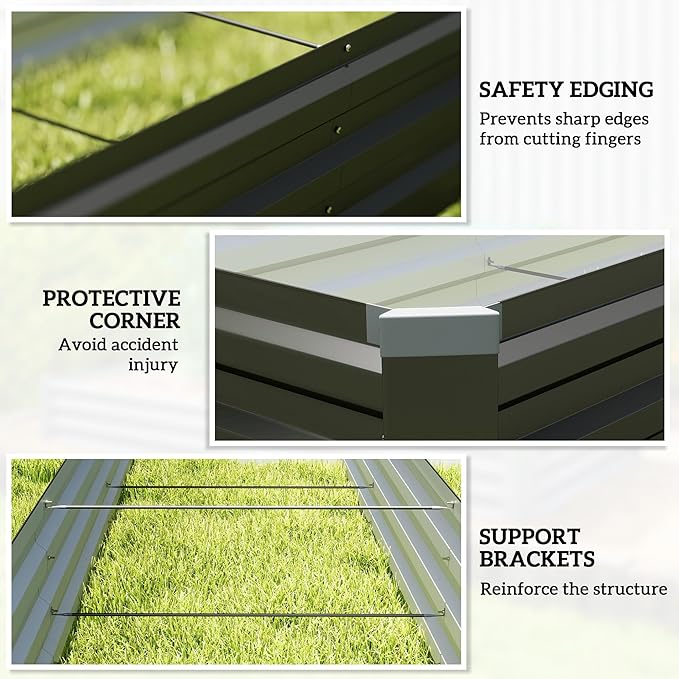 Outsunny 8 x 2 x 1ft Galvanized Raised Garden Bed Kit Outdoor Metal Elevated Planter Box with Safety Edging Large Raised Bed for Growing Flowers Herbs and Vegetables Dark Gray
