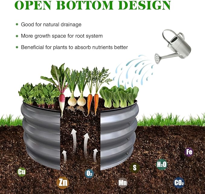 GrowHaus 2x2x1FT Galvanized Raised Garden Bed Planter Boxes Outdoor Round Metal Garden Beds for Planting Vegetables Flowers Herbs Silver