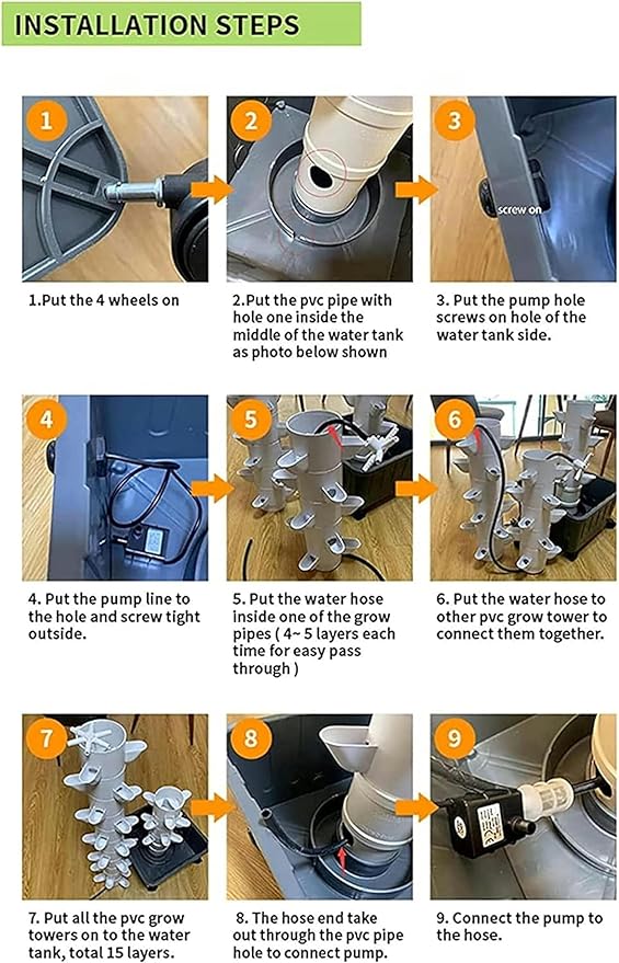Hydroponic Growing System Kits 45 Plants Sites Grow System Vertical Grow Tower with Pump Movable Water Tank Growing System for Herbs Fruits &amp Vegetables