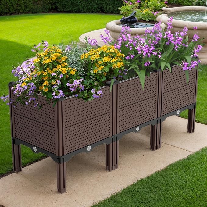 47.2x15.7x19.6in Raised Garden Beds Outdoor Polypropylene Planter Boxes Outdoor for Vegetables Flowers Herbs GBox with Drain Outlet Heat and Frost Resistance 440lb Capacity