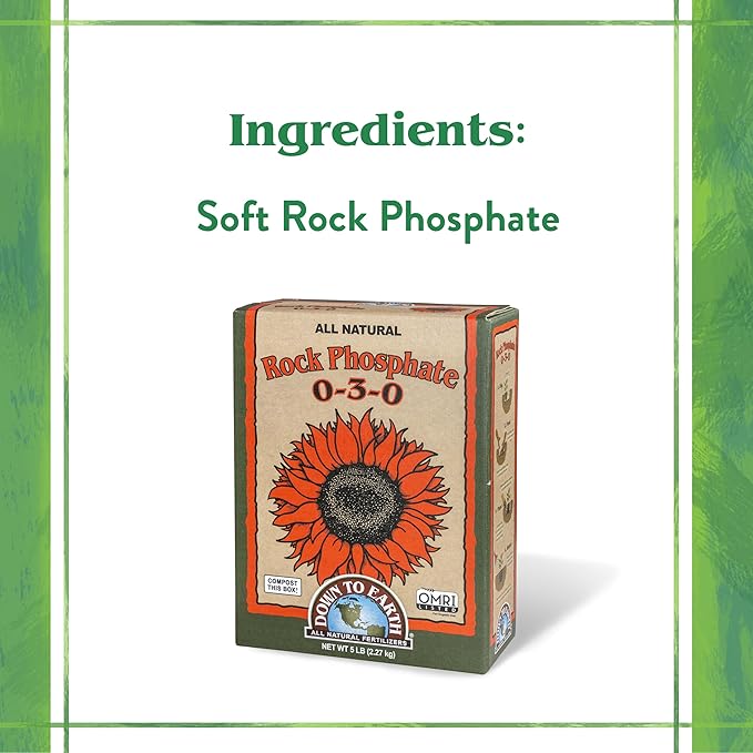 Down To Earth All Natural Fertilizers Organic Rock Phosphate - Calcium Phosphate Plant Food for Flower Beds and Vegetable Gardens 0-3-0 5 lb