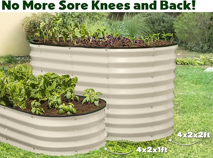 Plant &amp Plot Galvanized Raised Garden Beds Outdoor // 4×2×2 ft Planter Raised Beds for Gardening Vegetables Flowers // Large Metal Garden Box (White) // Patented Tool-Free Design