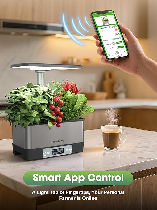 Hydroponics Growing System Kit 8 Pods Smart Indoor Herb Garden with WiFi App Control Seeds Pod KitLED Grow LightStainless Steel Herbs Planter for LettuceBasilGardening Gifts