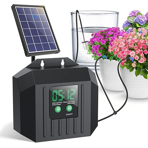 Biling 4W Solar Irrigation System for Garden Digital Programmable Smart Watering with 2200mAh Battery Solar Drip Irrigation System for 15 Potted Plants Outdoor Indoor Garden